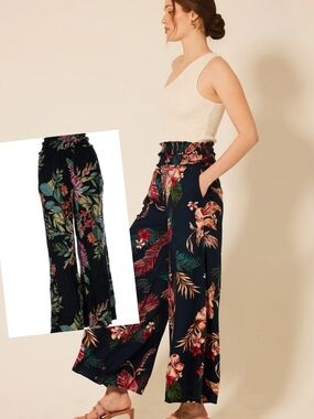 Patrons of Peace Black Floral Wide-Leg Paperbag Waist Pants
